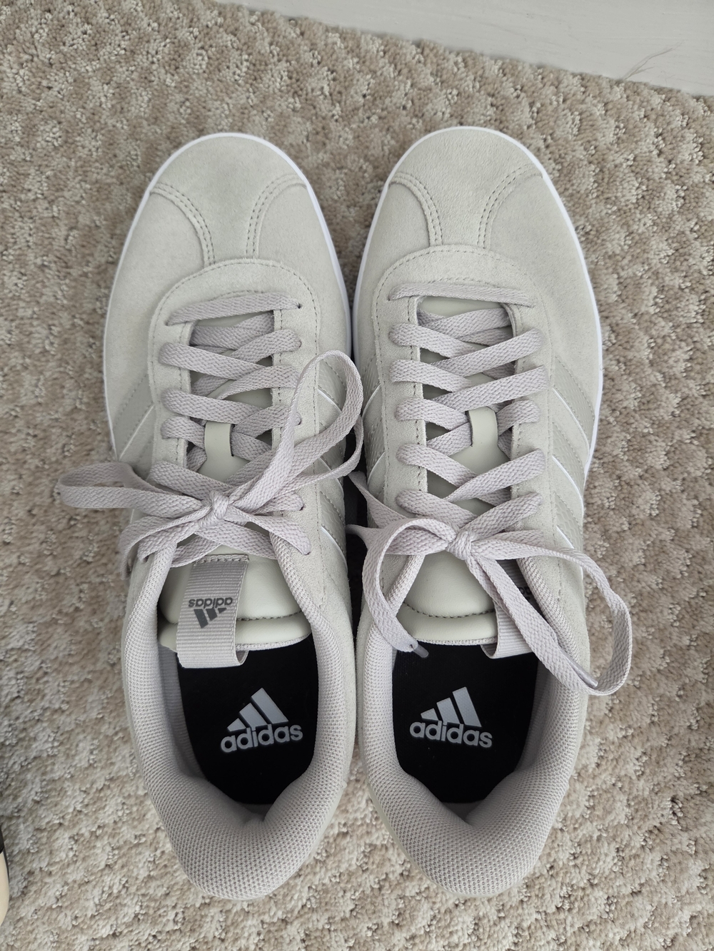adidas VL Court 3.0 sneakers in a putty grey suede colorway, worn once